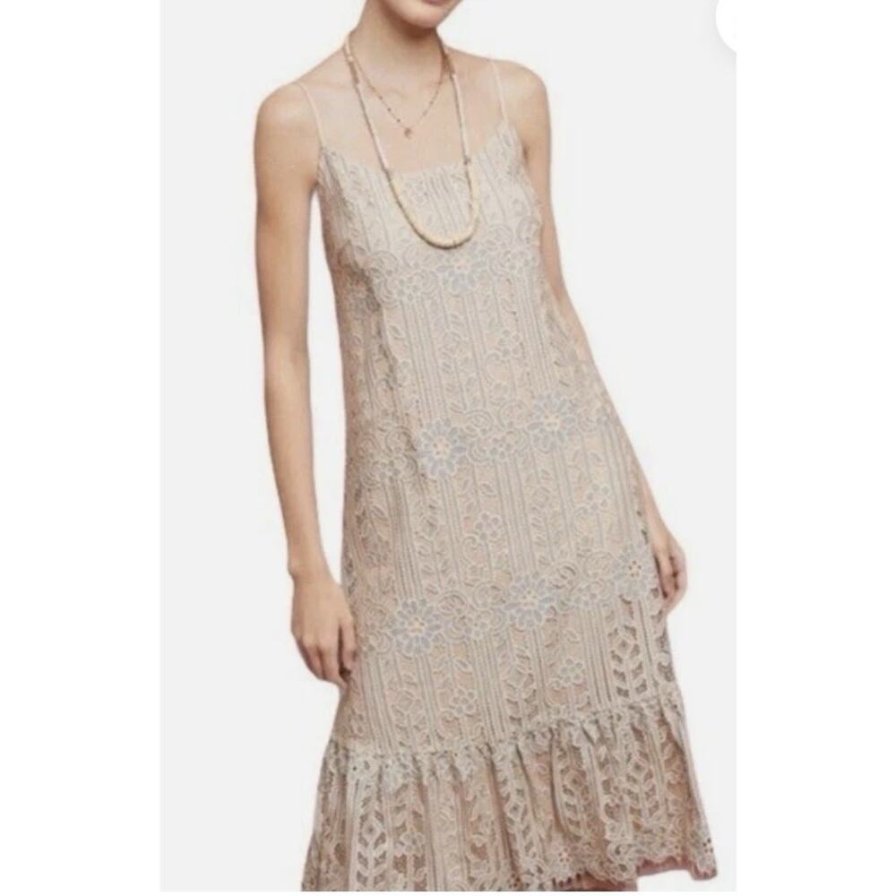 Eri + Ali Anthropologie Twilight Lace Dress Crochet Midi Silver Pink Boho